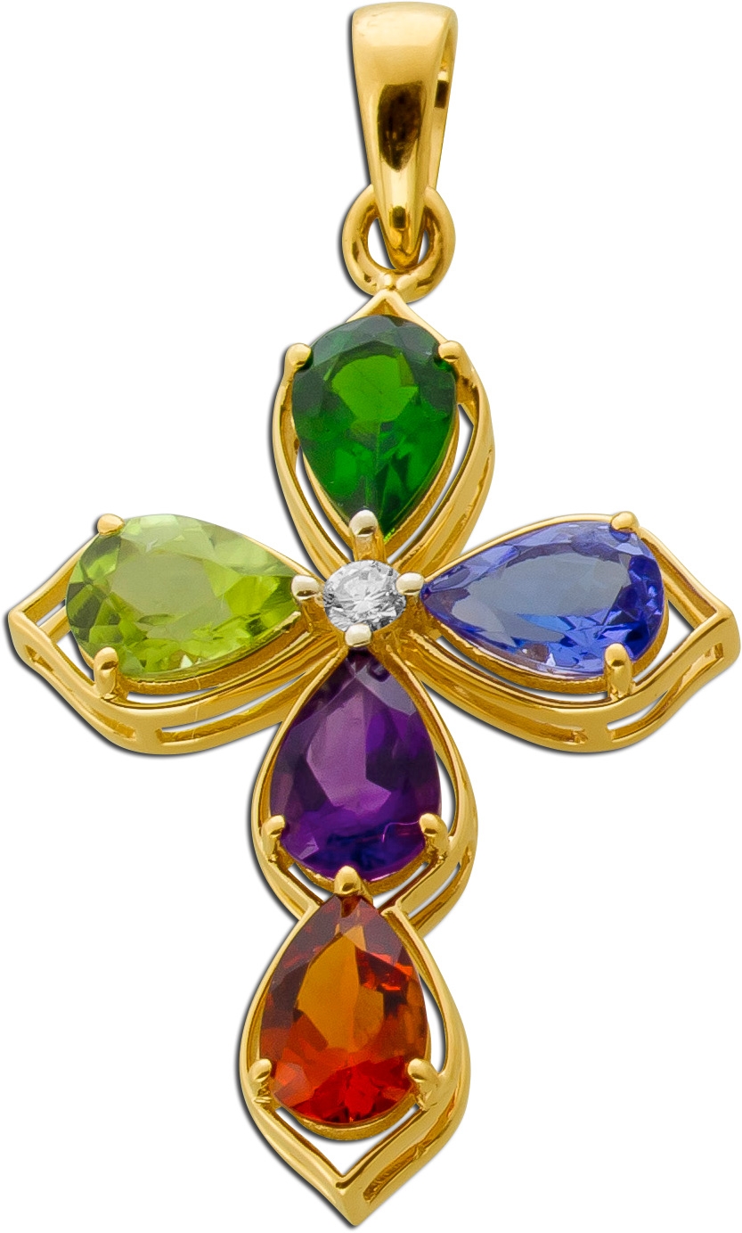 Kreuz Anhänger Gold 585 14K nat Tansanit Amethyst Chromdiopsid Citrin Peridot Lab Grown Diamant