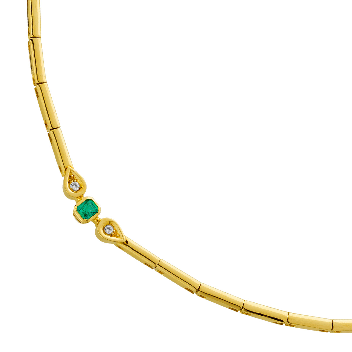 Collier Gelbgold 750 2 Diamanten 0.10ct TW LP grüner Smaragd 0.50ct 46 Collier Gelbgold 750 2 Diamanten 0.10ct TW LP grüner Smaragd 0.50ct 46