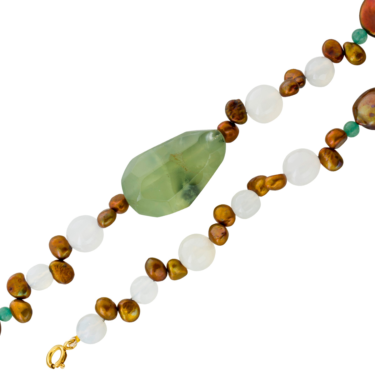 Perlenkette Edelsteinkette Achat Prehnit Bergkristall 90cm 90