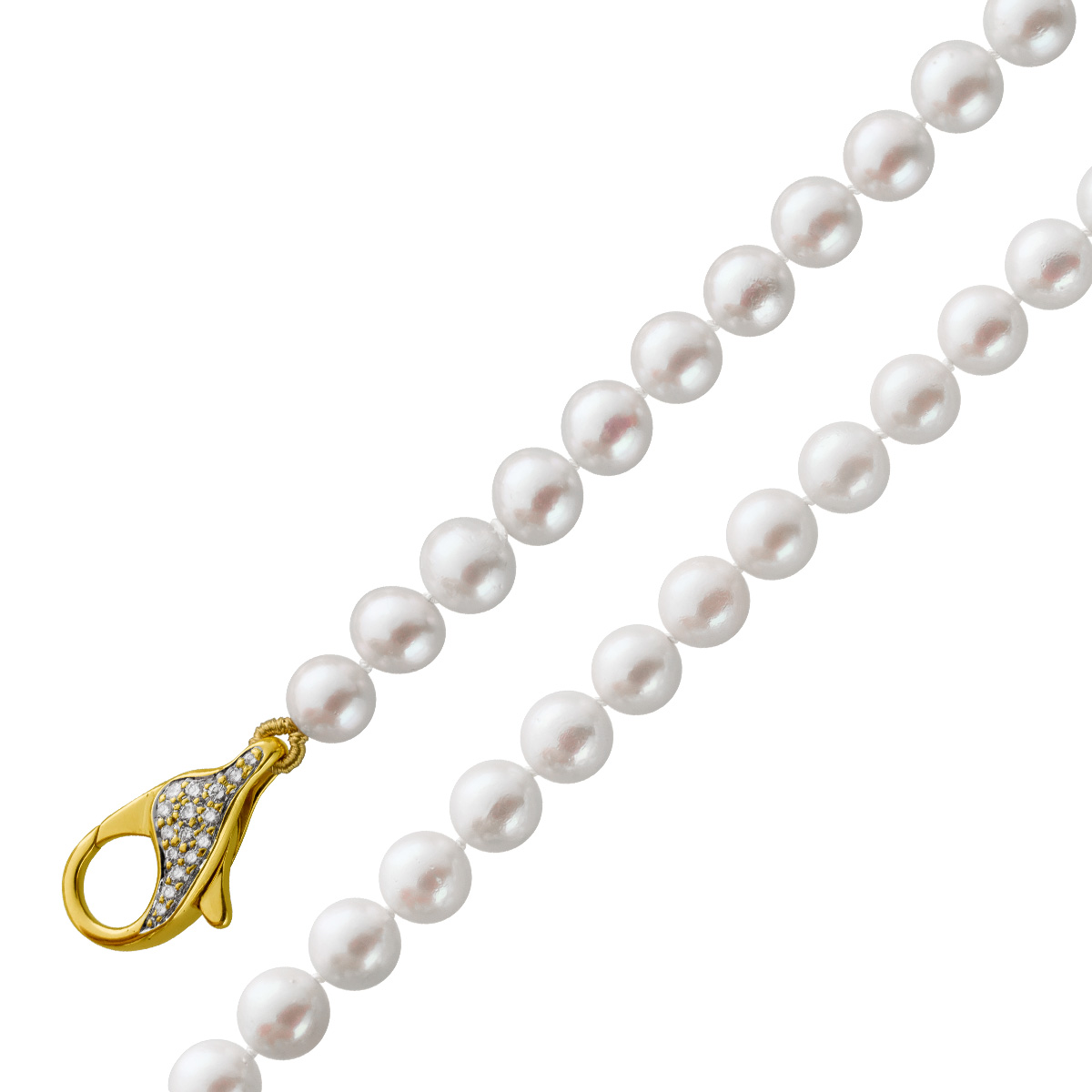 Perlenkette 87cm Gold 585 14K Akoyaperlen Brillanten 0.5ct 87