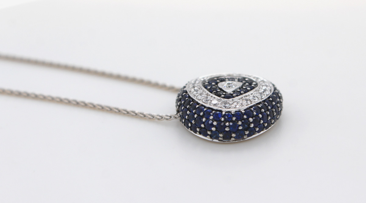 Sapphire Collier White Gold 750 18K blue Gemstones Brilliants 0.39ct 42